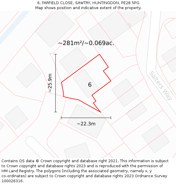 6, FARFIELD CLOSE, SAWTRY, HUNTINGDON, PE28 5PG: Plot and title map