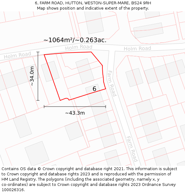6, FARM ROAD, HUTTON, WESTON-SUPER-MARE, BS24 9RH: Plot and title map