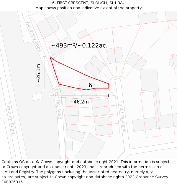 6, FIRST CRESCENT, SLOUGH, SL1 3AU: Plot and title map