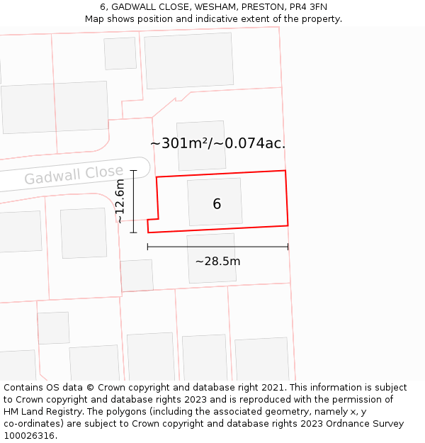 6, GADWALL CLOSE, WESHAM, PRESTON, PR4 3FN: Plot and title map