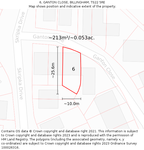 6, GANTON CLOSE, BILLINGHAM, TS22 5RE: Plot and title map