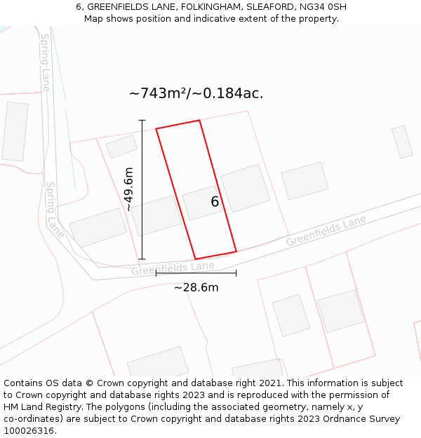 6, GREENFIELDS LANE, FOLKINGHAM, SLEAFORD, NG34 0SH: Plot and title map