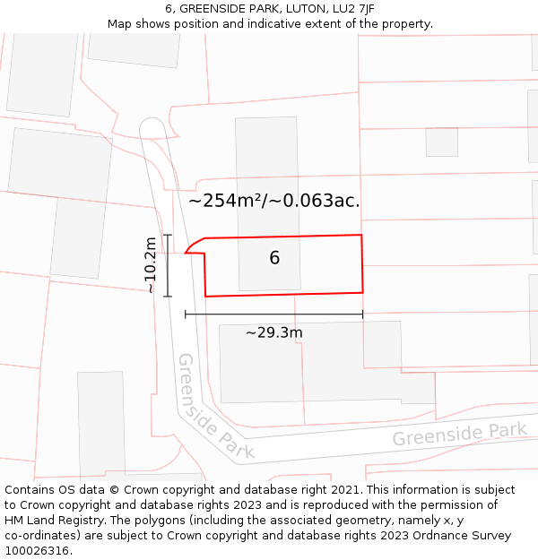 6, GREENSIDE PARK, LUTON, LU2 7JF: Plot and title map