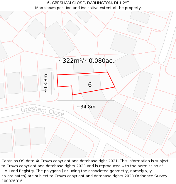 6, GRESHAM CLOSE, DARLINGTON, DL1 2YT: Plot and title map