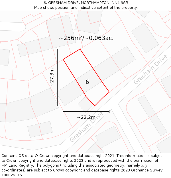 6, GRESHAM DRIVE, NORTHAMPTON, NN4 9SB: Plot and title map