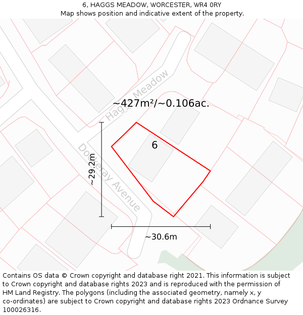 6, HAGGS MEADOW, WORCESTER, WR4 0RY: Plot and title map