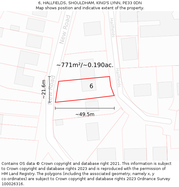 6, HALLFIELDS, SHOULDHAM, KING'S LYNN, PE33 0DN: Plot and title map