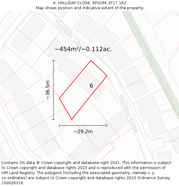 6, HALLIDAY CLOSE, EPSOM, KT17 1AZ: Plot and title map