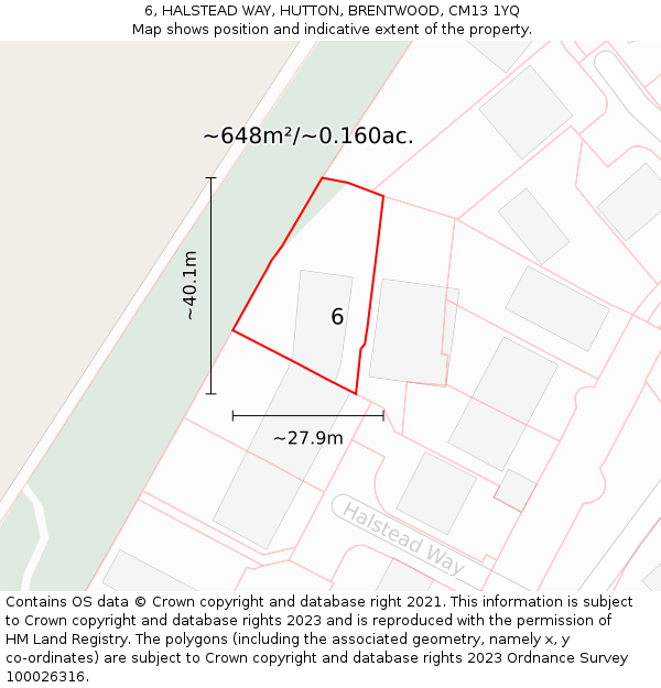 6, HALSTEAD WAY, HUTTON, BRENTWOOD, CM13 1YQ: Plot and title map