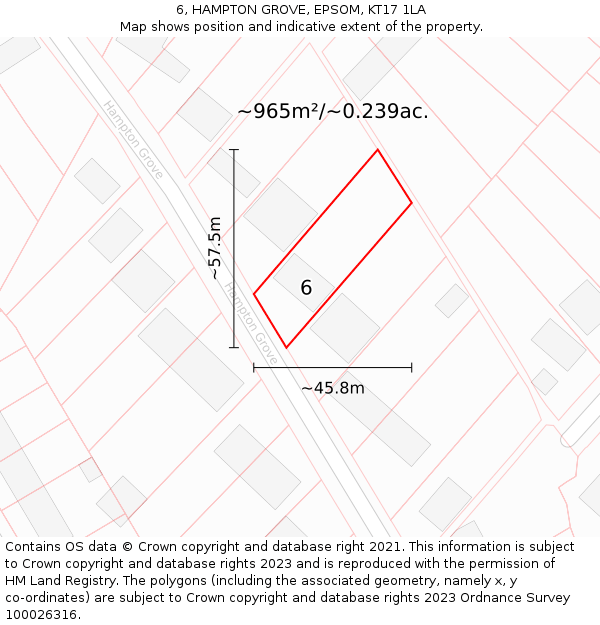 6, HAMPTON GROVE, EPSOM, KT17 1LA: Plot and title map