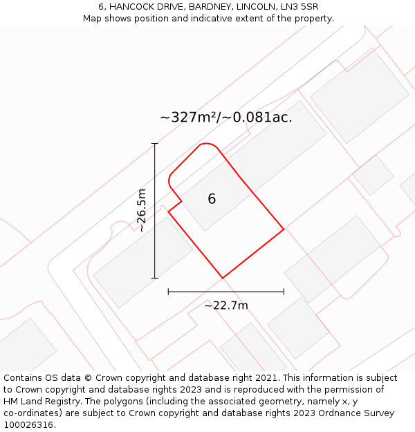 6, HANCOCK DRIVE, BARDNEY, LINCOLN, LN3 5SR: Plot and title map
