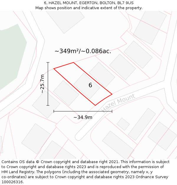 6, HAZEL MOUNT, EGERTON, BOLTON, BL7 9US: Plot and title map