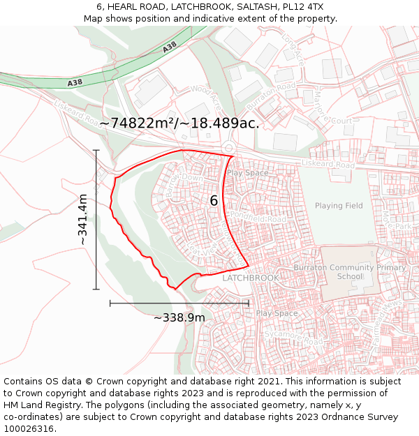 6, HEARL ROAD, LATCHBROOK, SALTASH, PL12 4TX: Plot and title map