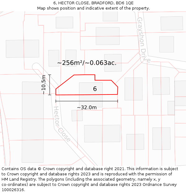 6, HECTOR CLOSE, BRADFORD, BD6 1QE: Plot and title map