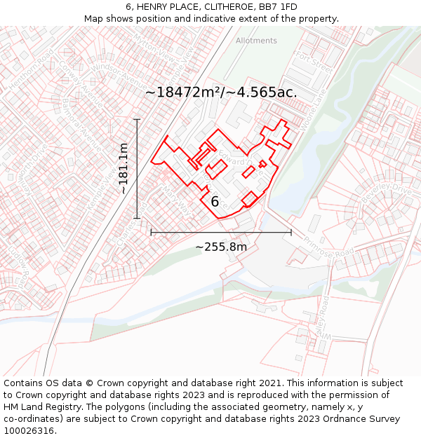 6, HENRY PLACE, CLITHEROE, BB7 1FD: Plot and title map