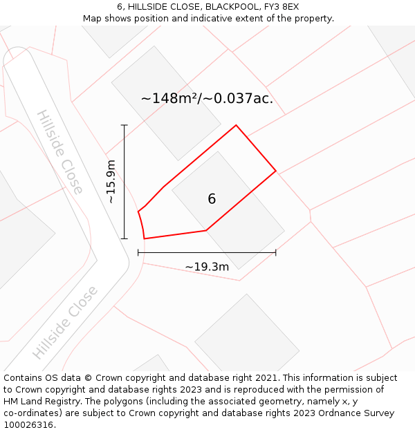 6, HILLSIDE CLOSE, BLACKPOOL, FY3 8EX: Plot and title map