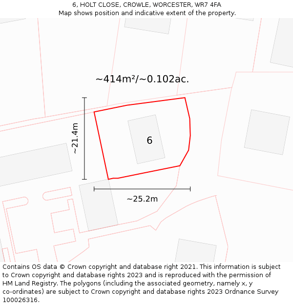 6, HOLT CLOSE, CROWLE, WORCESTER, WR7 4FA: Plot and title map