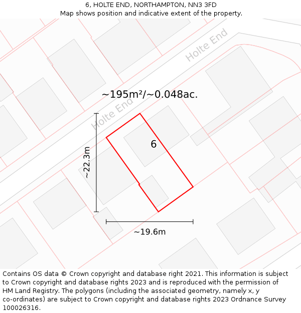 6, HOLTE END, NORTHAMPTON, NN3 3FD: Plot and title map