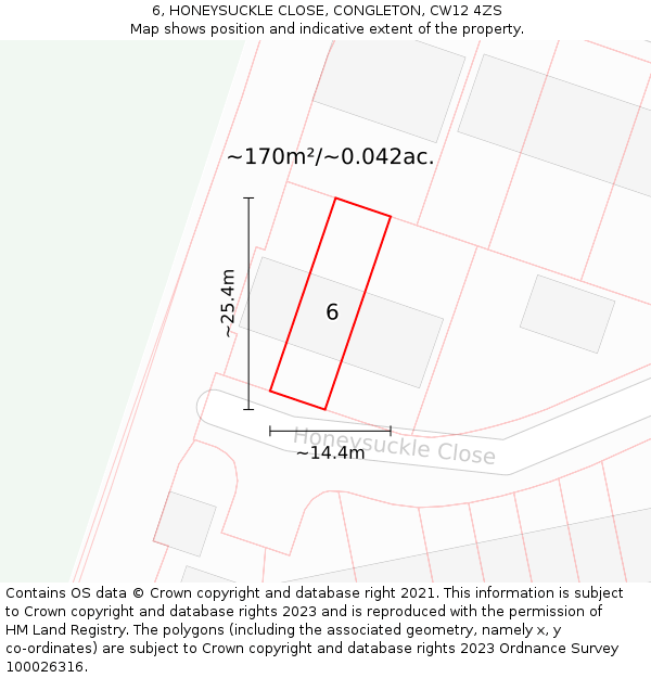 6, HONEYSUCKLE CLOSE, CONGLETON, CW12 4ZS: Plot and title map