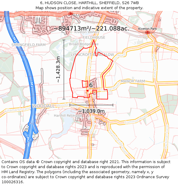 6, HUDSON CLOSE, HARTHILL, SHEFFIELD, S26 7WB: Plot and title map