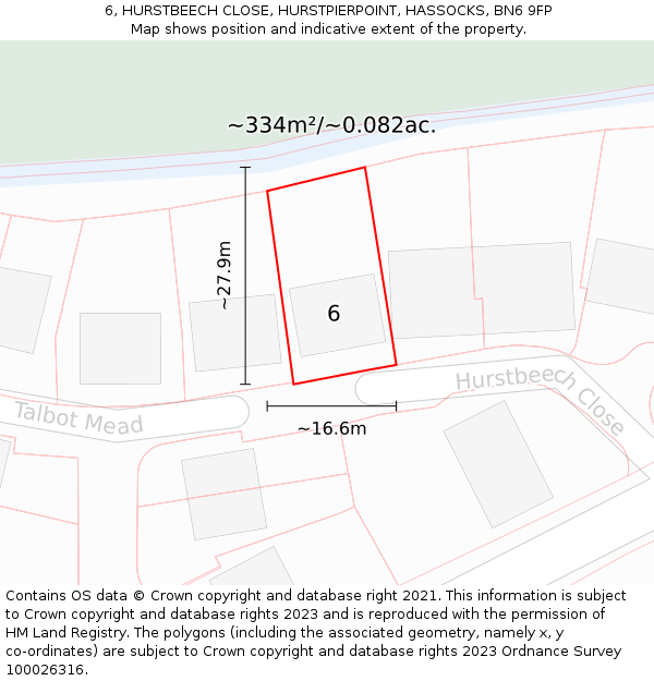 6, HURSTBEECH CLOSE, HURSTPIERPOINT, HASSOCKS, BN6 9FP: Plot and title map