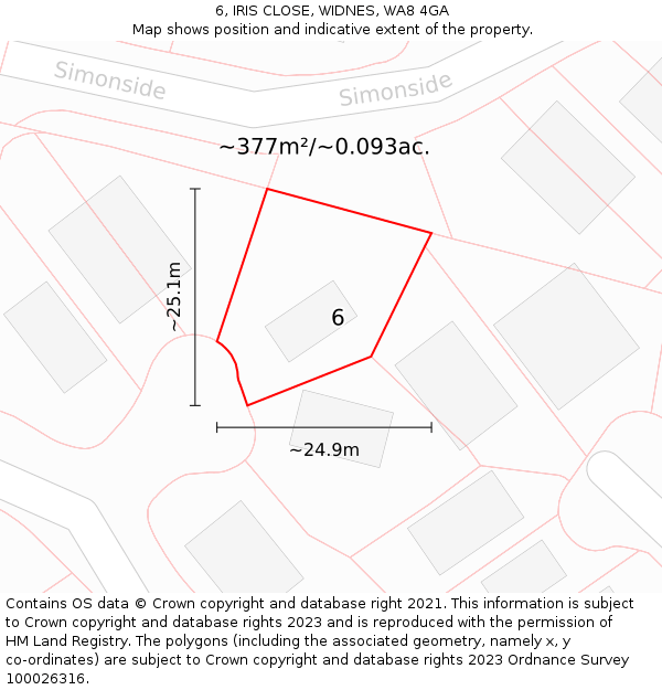 6, IRIS CLOSE, WIDNES, WA8 4GA: Plot and title map