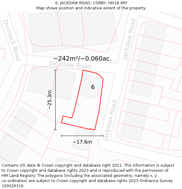 6, JACKDAW ROAD, CORBY, NN18 8RY: Plot and title map