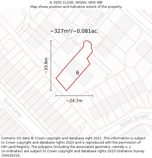6, KIDD CLOSE, WIGAN, WN5 0BF: Plot and title map