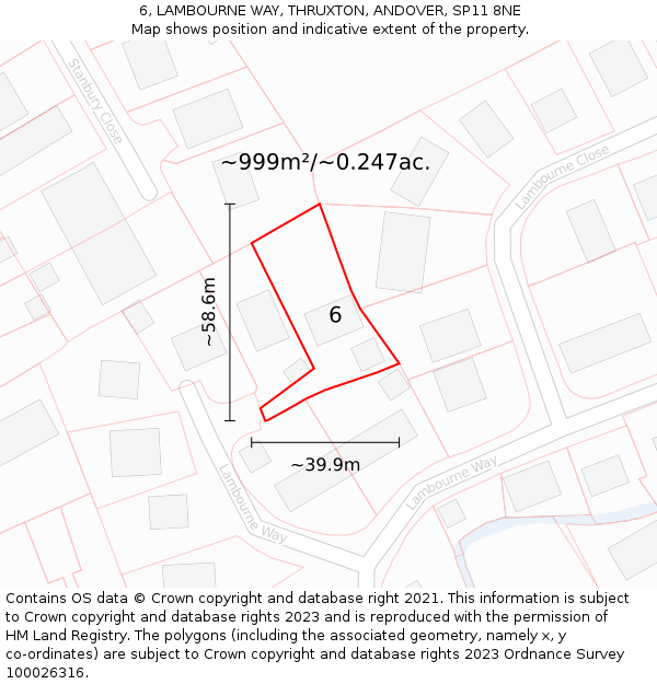 6, LAMBOURNE WAY, THRUXTON, ANDOVER, SP11 8NE: Plot and title map