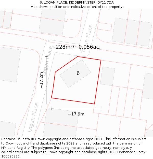 6, LOGAN PLACE, KIDDERMINSTER, DY11 7DA: Plot and title map