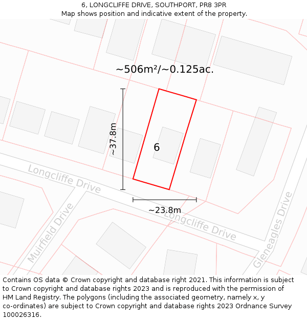 6, LONGCLIFFE DRIVE, SOUTHPORT, PR8 3PR: Plot and title map