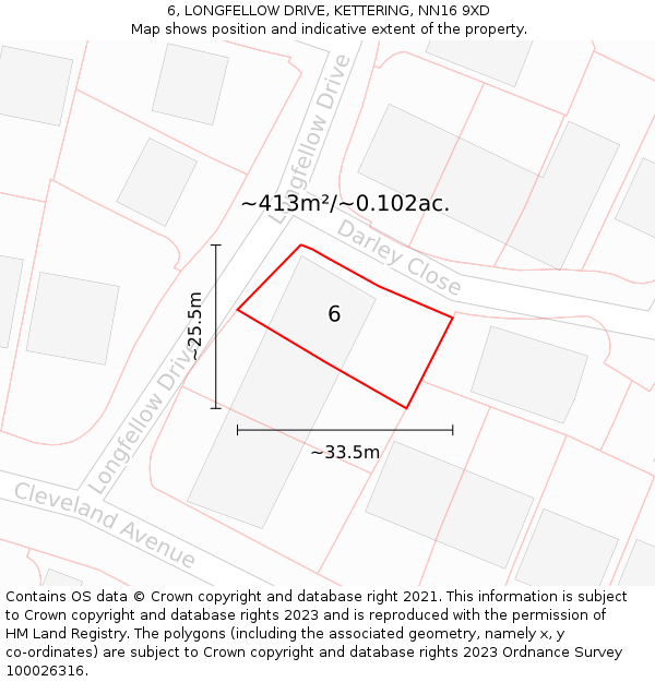 6, LONGFELLOW DRIVE, KETTERING, NN16 9XD: Plot and title map