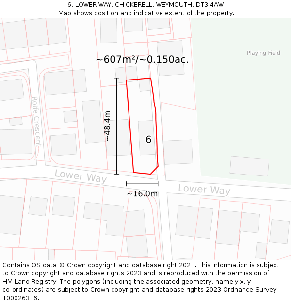 6, LOWER WAY, CHICKERELL, WEYMOUTH, DT3 4AW: Plot and title map