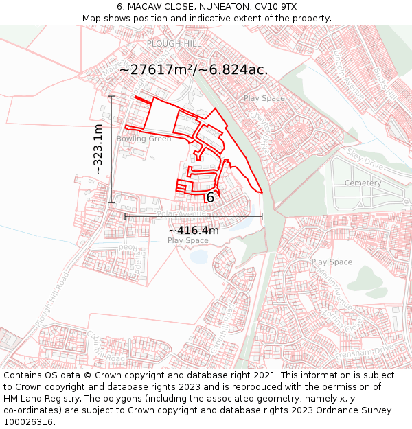 6, MACAW CLOSE, NUNEATON, CV10 9TX: Plot and title map