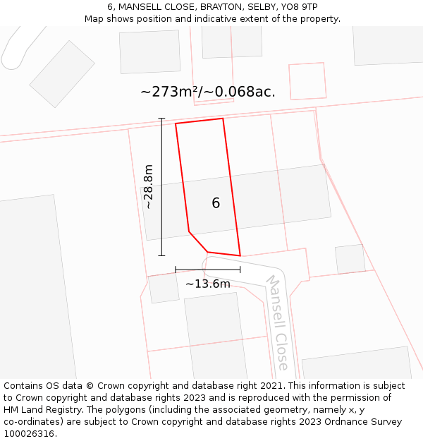 6, MANSELL CLOSE, BRAYTON, SELBY, YO8 9TP: Plot and title map