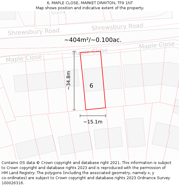 6, MAPLE CLOSE, MARKET DRAYTON, TF9 1NT: Plot and title map
