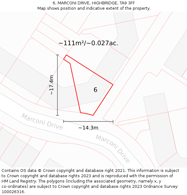 6, MARCONI DRIVE, HIGHBRIDGE, TA9 3FF: Plot and title map