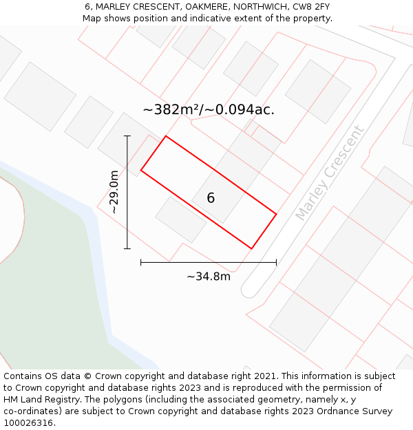 6, MARLEY CRESCENT, OAKMERE, NORTHWICH, CW8 2FY: Plot and title map
