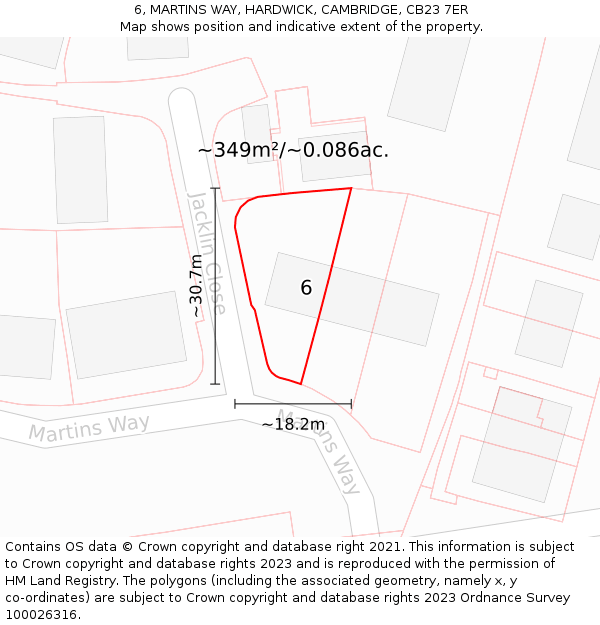 6, MARTINS WAY, HARDWICK, CAMBRIDGE, CB23 7ER: Plot and title map