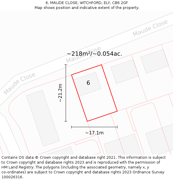 6, MAUDE CLOSE, WITCHFORD, ELY, CB6 2GF: Plot and title map