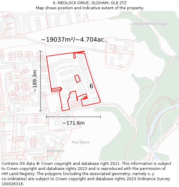 6, MEDLOCK DRIVE, OLDHAM, OL8 2TZ: Plot and title map