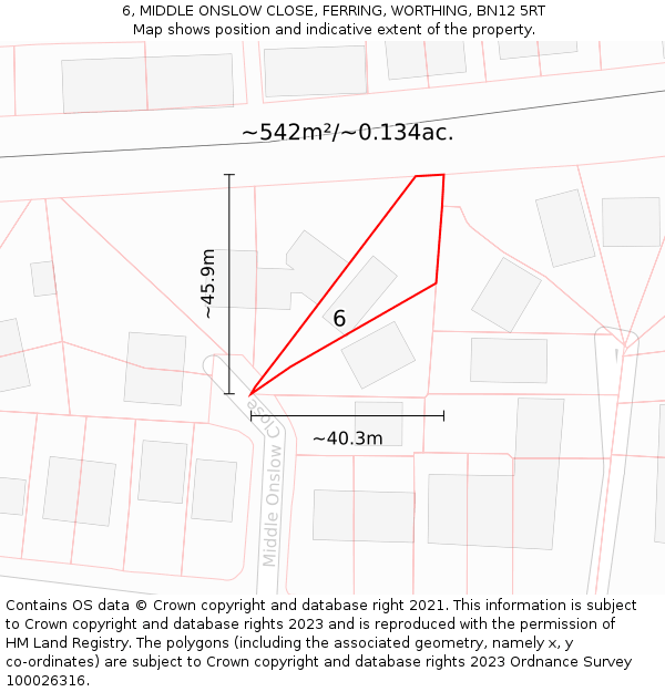 6, MIDDLE ONSLOW CLOSE, FERRING, WORTHING, BN12 5RT: Plot and title map