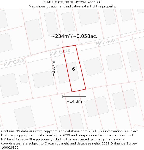 6, MILL GATE, BRIDLINGTON, YO16 7AJ: Plot and title map