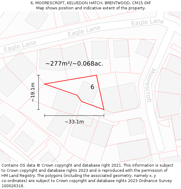 6, MOORESCROFT, KELVEDON HATCH, BRENTWOOD, CM15 0XF: Plot and title map