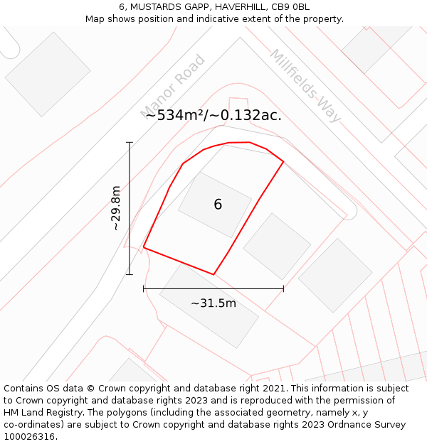 6, MUSTARDS GAPP, HAVERHILL, CB9 0BL: Plot and title map