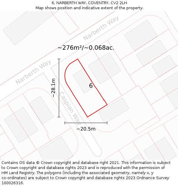 6, NARBERTH WAY, COVENTRY, CV2 2LH: Plot and title map