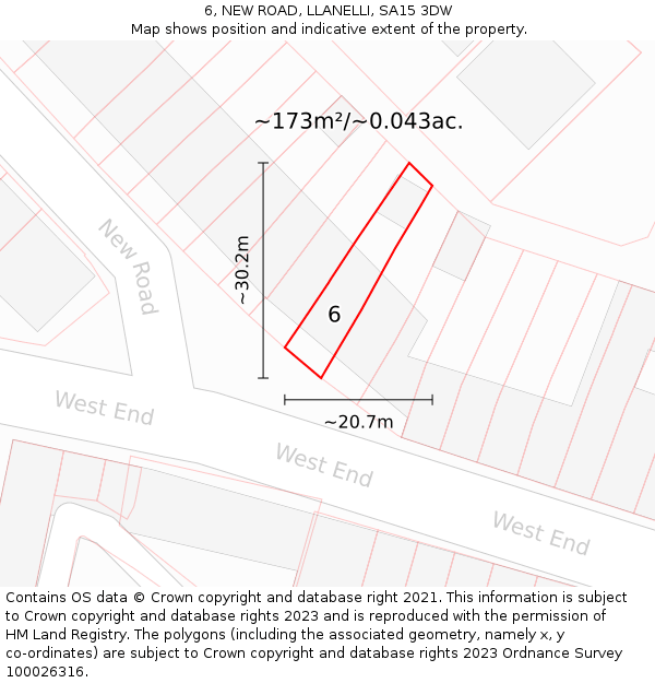 6, NEW ROAD, LLANELLI, SA15 3DW: Plot and title map
