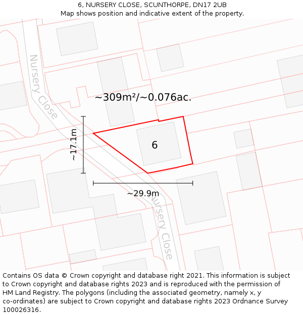 6, NURSERY CLOSE, SCUNTHORPE, DN17 2UB: Plot and title map