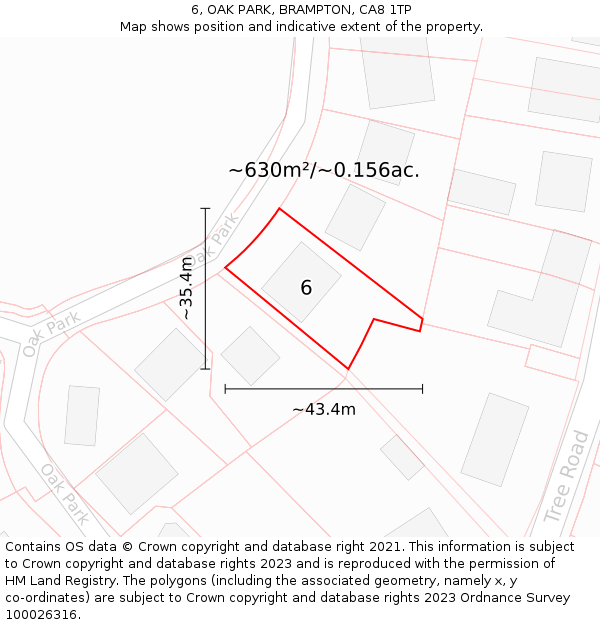 6, OAK PARK, BRAMPTON, CA8 1TP: Plot and title map
