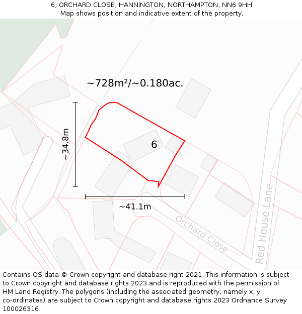 6, ORCHARD CLOSE, HANNINGTON, NORTHAMPTON, NN6 9HH: Plot and title map